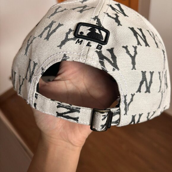 White Soft-Top Baseball Cap With NY Letters Printed All Over Adjustable - Picture 6 of 6